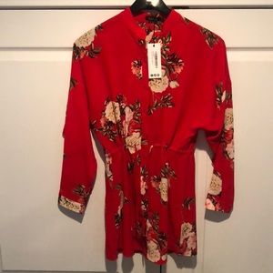 boohoo red floral shirt dress - brand new!!